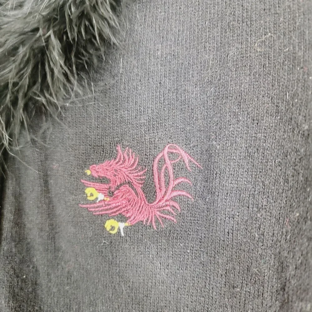 Vintage Y2K Dragon Emblem Carducci Italy Black Rabbit Fur Trim Size M